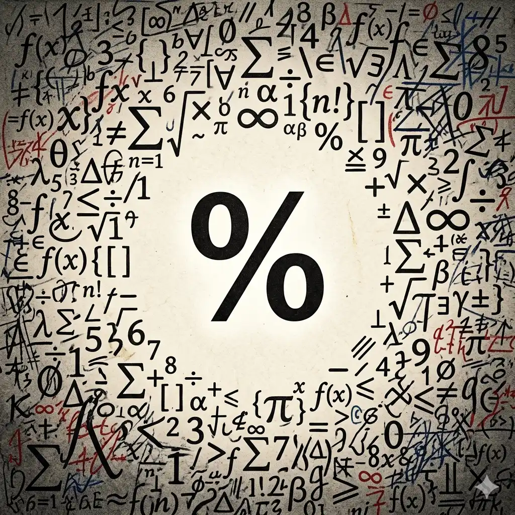 ymbole pourcentage entouré de formules et chiffres mathématiques — illustration de l'article sur les statistiques de l'isolement au travail en France